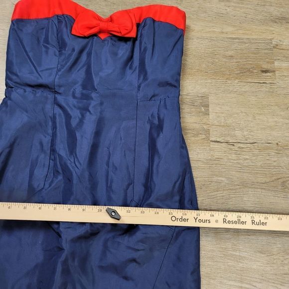 H&M Strapless Silk Dress Red Blue Sweetheart Sleeveless Sheath Casual Cocktail - Picture 7 of 12